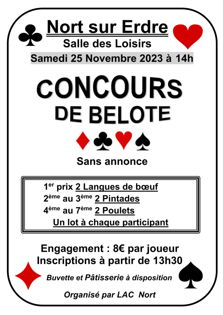 Concours de belote le samedi 25 novembre 2023