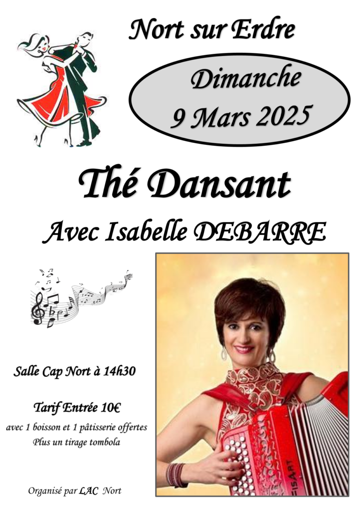 Thé Dansant dimanche 9 mars à Nort sur Erdre salle Cap Nort avec Isabelle Debarre