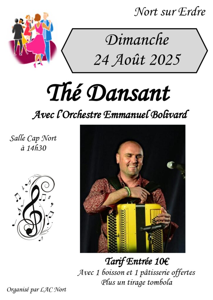 Thé dansant le 24 août 2025 salle Cap Nort avec l’orchestre Emmanuel Bolivard
